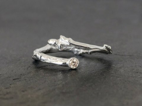 S�lvring med champagne diamant